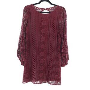 Altar'd State Crochet Dress Womens L Burgundy‎ Gypsy Witchy Boho Whimsigoth 70's
